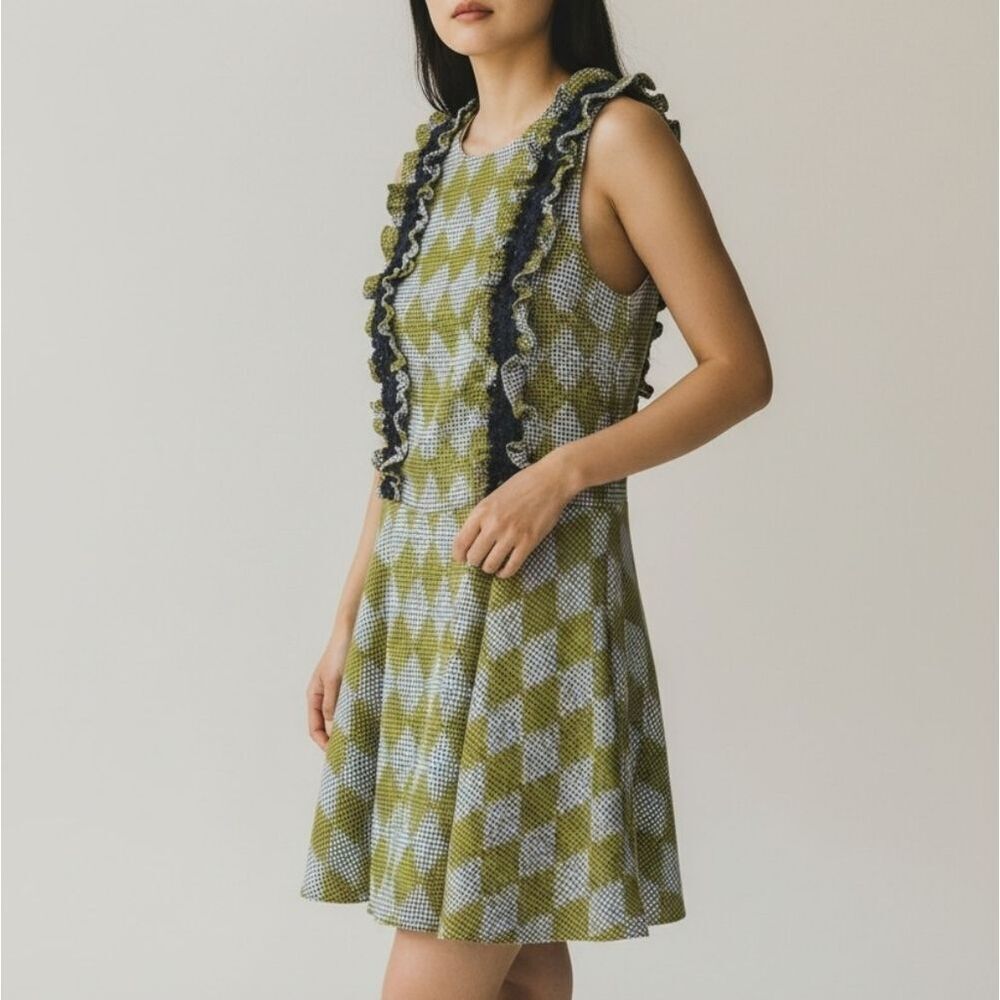 Chartreuse Harlequin Houndstooth Dress